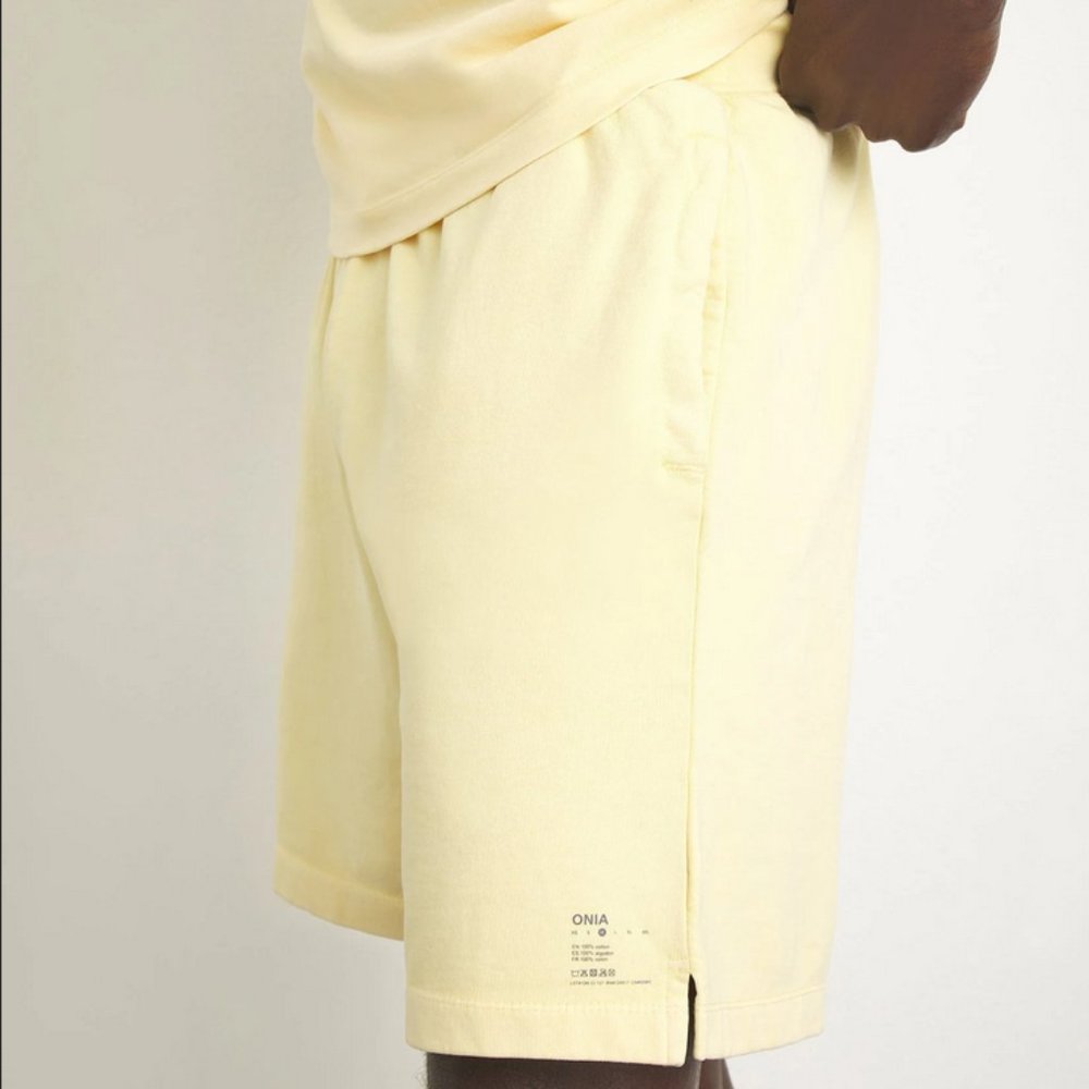 Onia Garment Dyed Terry Shorts in Yellow Cream Size XL